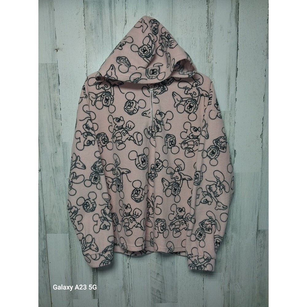 Disney Mickey Mouse Hoodie Sweatshirt Women Sz 2XL Pink Full Zip Fleece